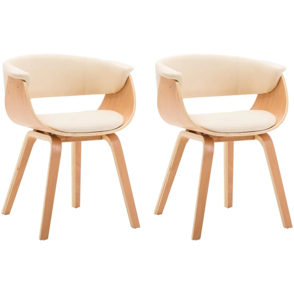 vidaXL Eetkamerstoelen 2 st gebogen hout en kunstleer crèmekleurig, foto 3