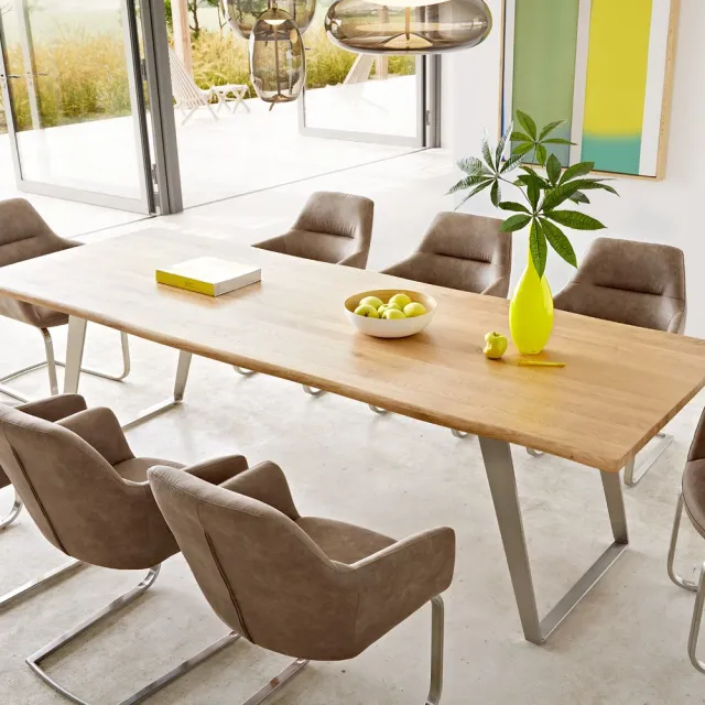 DELIFE Eetkamertafel Edge eiken natuur 260x100x2,5-3 roestvrij staal schuin Live-Edge Bruin