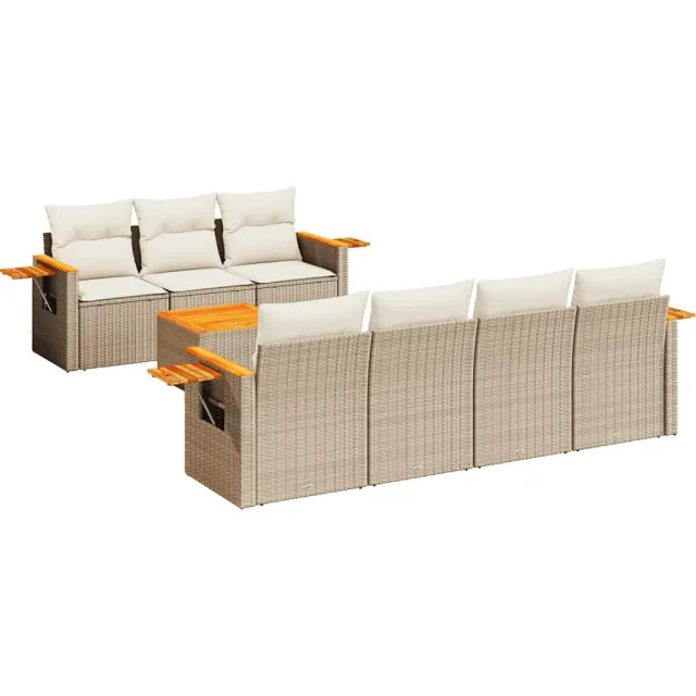 vidaXL 8-delige Loungeset met kussens poly rattan beige, foto 2