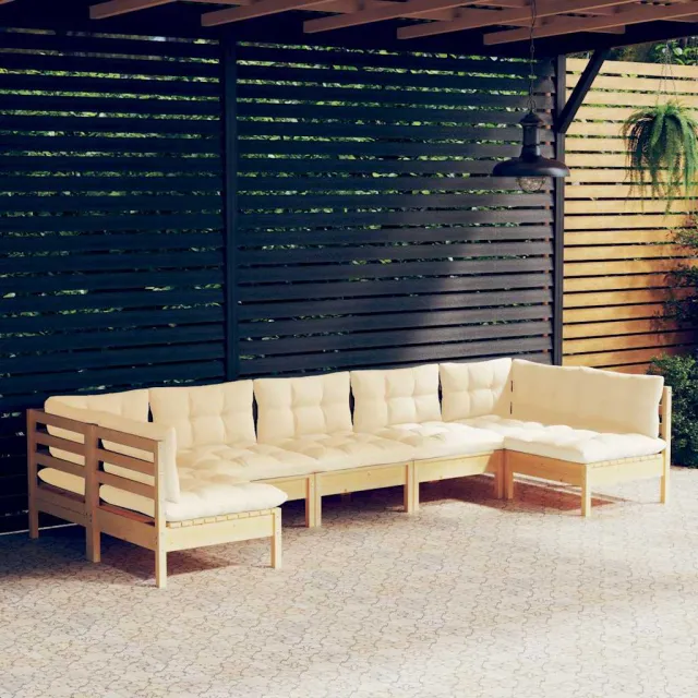 vidaXL 7-delige Loungeset met crèmekleurige kussens massief grenenhout, foto 2