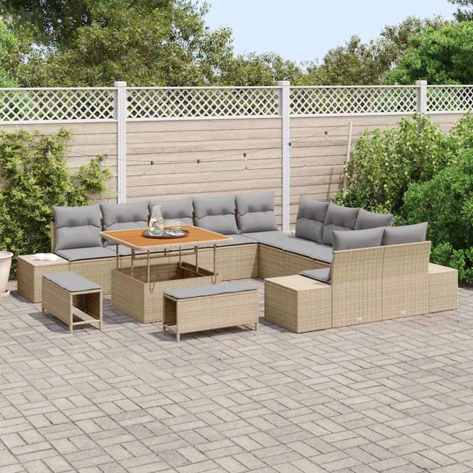 vidaXL Tuinbankenset 13 st Beige poly rattan