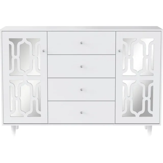 Merax Witte Gespiegelde Dressoir met Kristallen Handgrepen – Luxe Buffetkast voor Woonkamer en Eetkamer – 147.5 x 40 x 102 cm