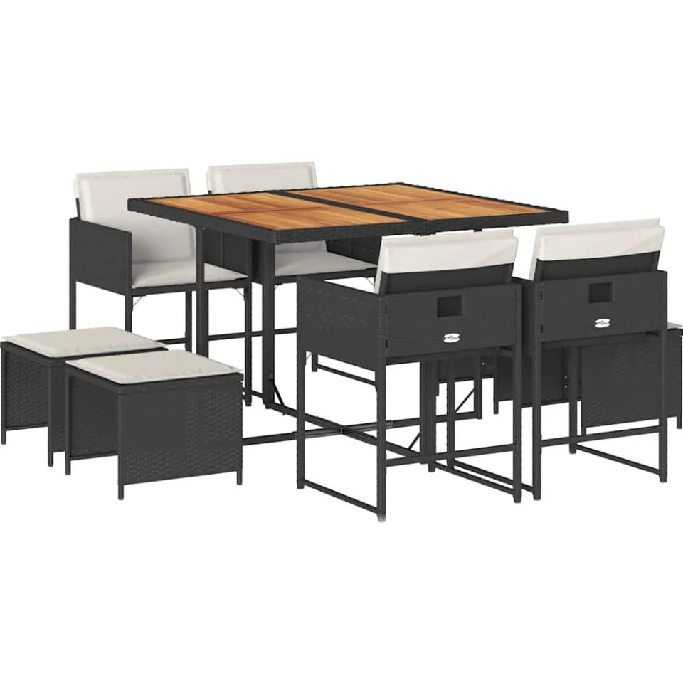 vidaXL 9-delige Tuinset poly rattan zwart, foto 4