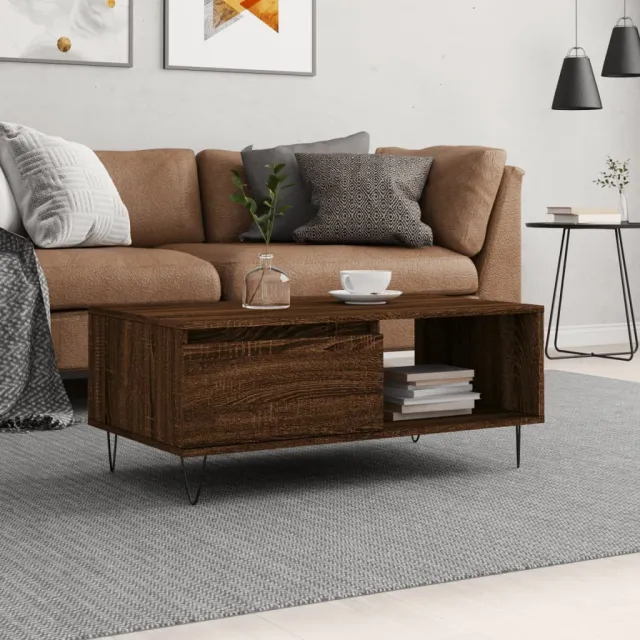 vidaXL Salontafel 90x50x36,5 cm bewerkt hout bruin eikenkleur, foto 2