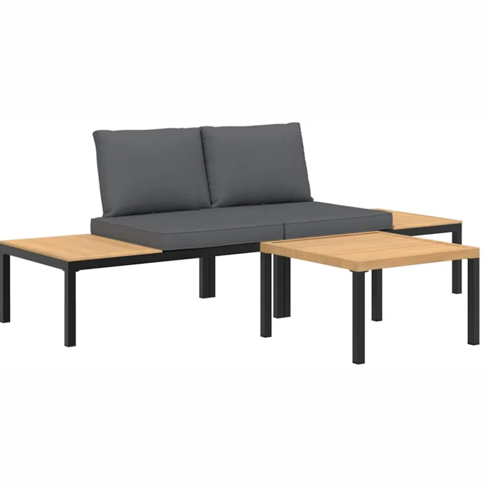 vidaXL 3-delige Loungeset met kussens aluminium zwart, foto 3