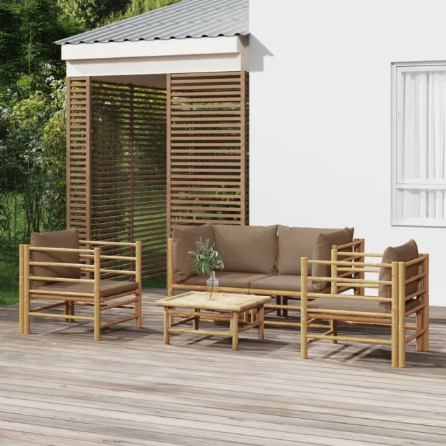 vidaXL 5-delige Loungeset met kussens bamboe taupe Bruin