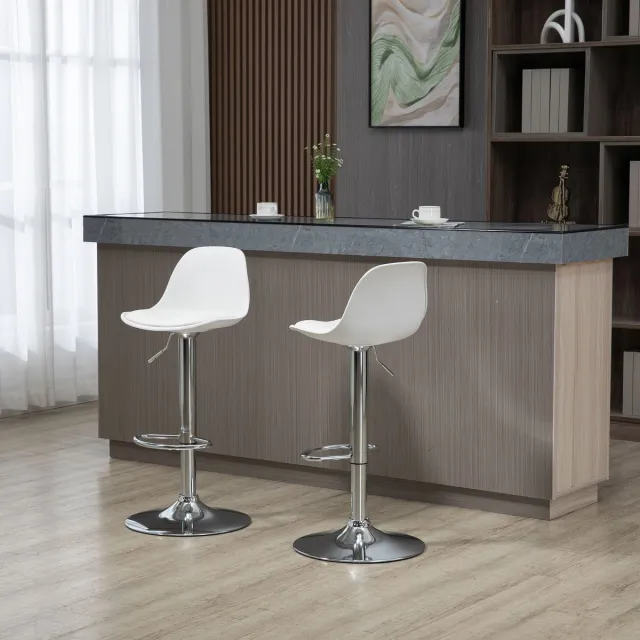 Clruro Barkrukken - 42x38x82-104 cm - 2 Stuks Draaibaar - Verstelbaar - Kunstleer/Staal - Wit