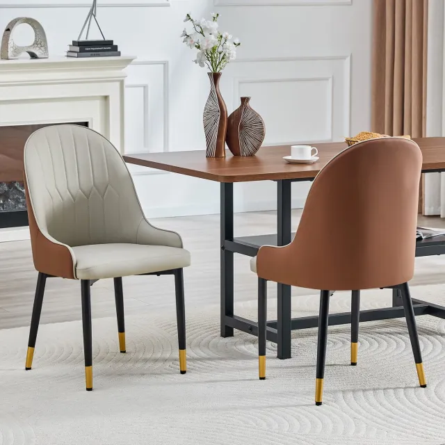 Clruro Eetkamerstoel - 2-delige set - PU stoel modern luxe - keuken café commerciële ruimte - PU + metaal - warmgrijs / bruin