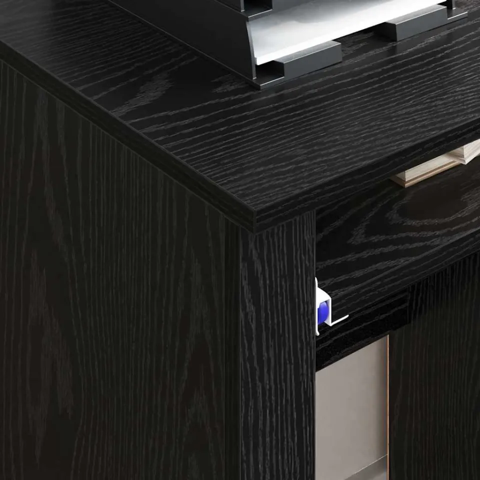 vidaXL Bureau met Wielen Zwart Eiken 91 x 50 x 77 cm Bewerkt hout, foto 4