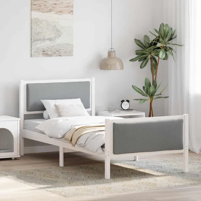 vidaXL Bedframe met hoofdeinde Lichtgrijs 90 x 190 cm Stof Wit