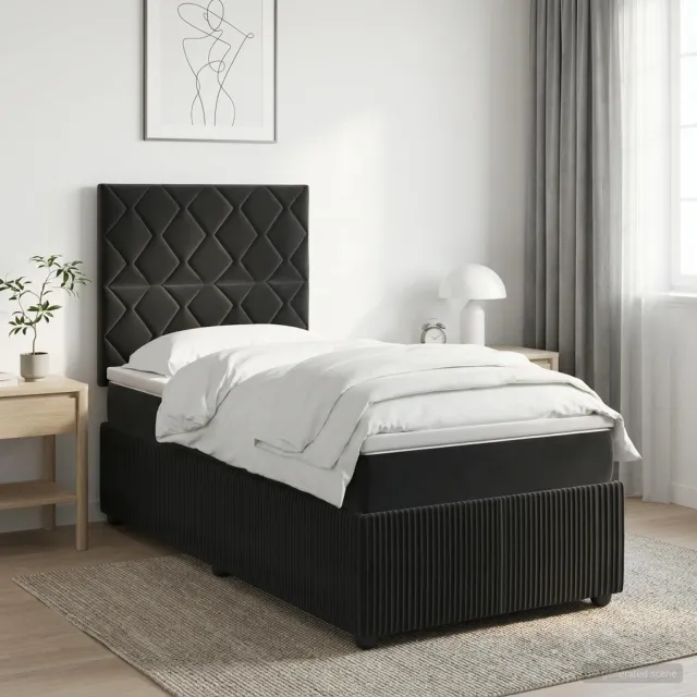 vidaXL LED Boxspring Bed met Matras Zwart 100 x 200 cm Fluweel