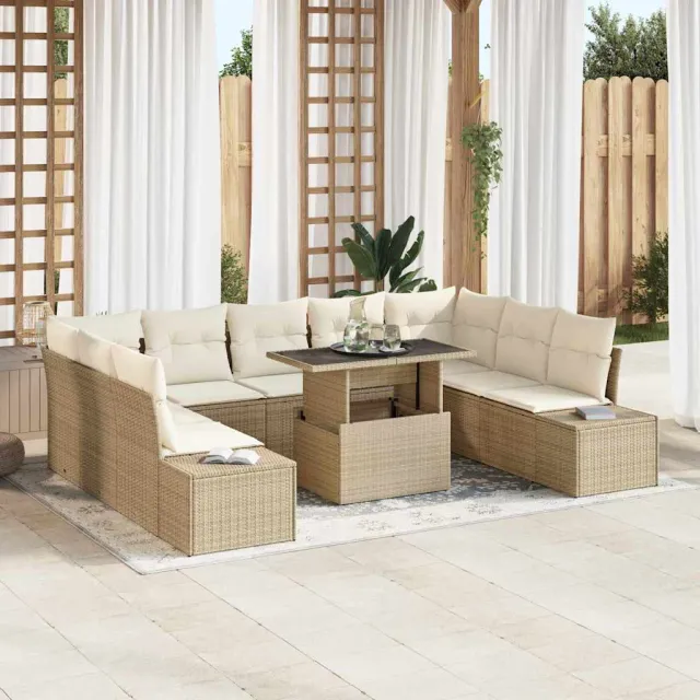 vidaXL Tuin Sofa Set 10 st Beige poly rattan, foto 2
