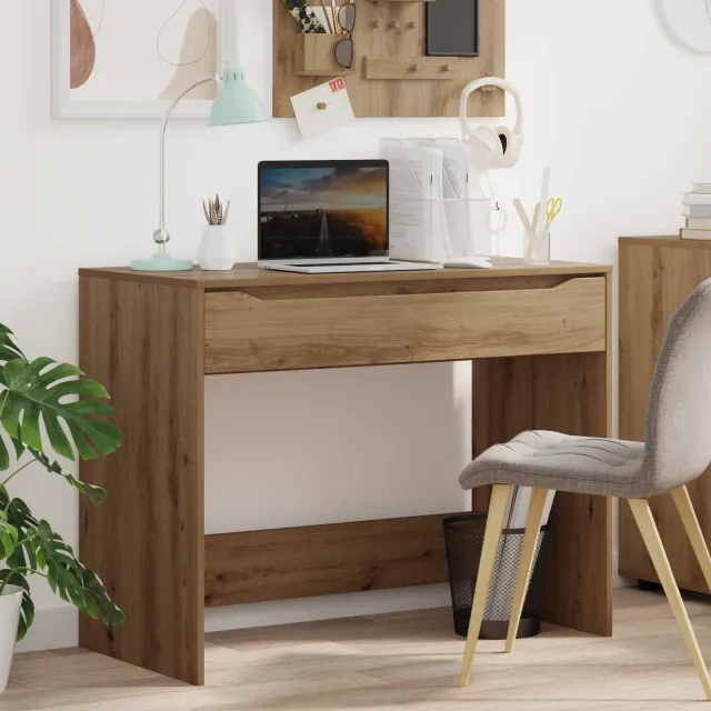 vidaXL Bureau met Lade Artisan Eik Geconstrueerd hout 100 x 50 x 78 cm bruin, foto 2