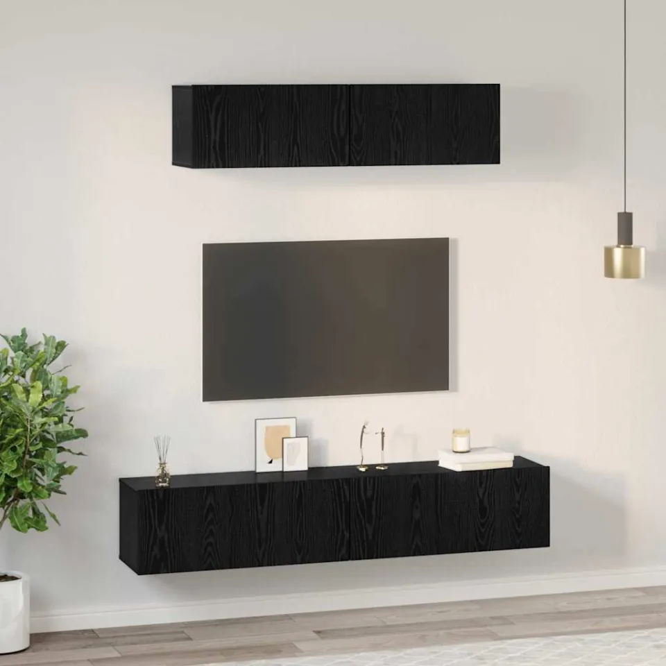 vidaXL Tv-meubelset 4 st Zwart Eiken Bewerkt hout, foto 4