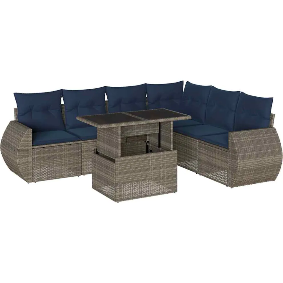 vidaXL 7-delige tuinbankset met kussens, grijs polyrotan, foto 3
