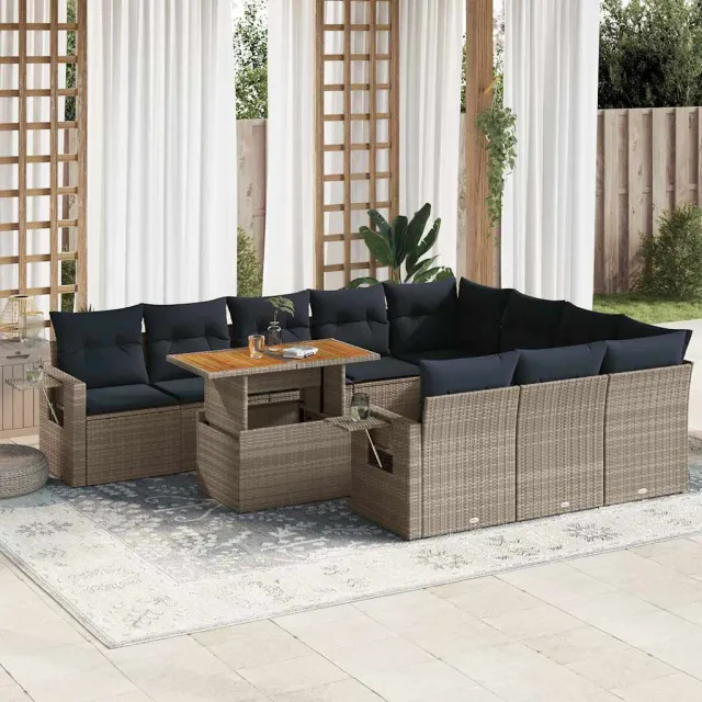 vidaXL 11-delige Loungeset met kussens poly rattan grijs, foto 2