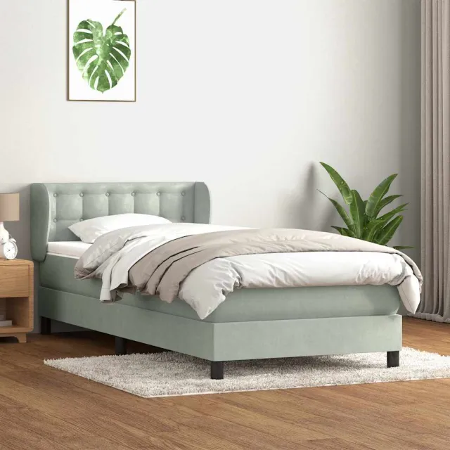 vidaXL Boxspring met matras fluweel lichtgrijs 80x220 cm grijs