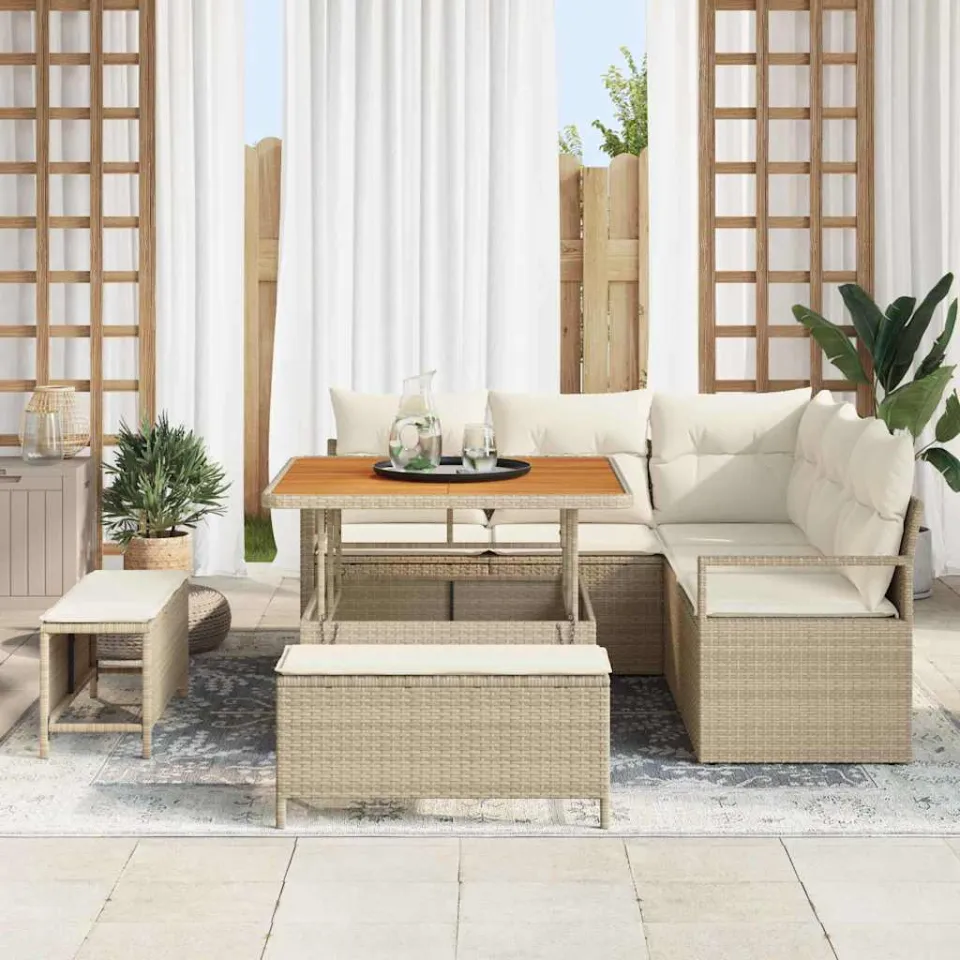 vidaXL Tuinbankenset 8 st Beige poly rattan, foto 3