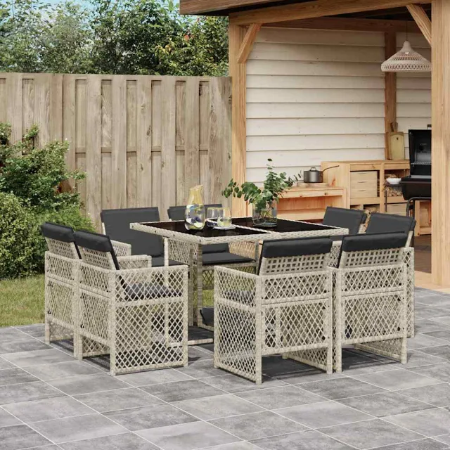 vidaXL 9-delige Tuinset met kussens poly rattan lichtgrijs grijs, foto 2