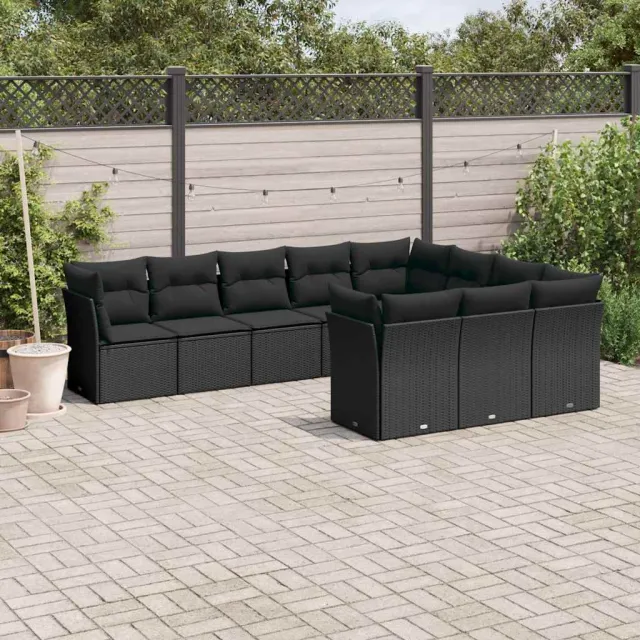 vidaXL 10-delige Loungeset met kussens poly rattan zwart, foto 2