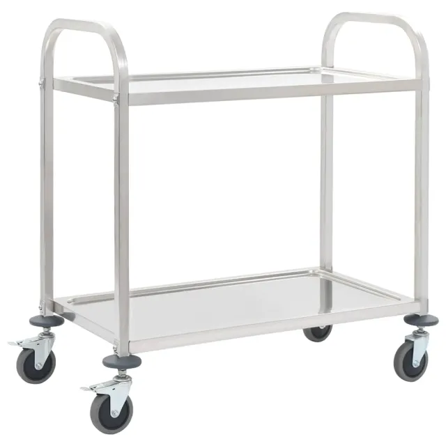 vidaXL Keukentrolley 2-laags 95x45x83,5 cm roestvrij staal Zilver