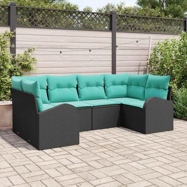 vidaXL Tuinbankenset 6 st Zwart en Turquoise poly rattan, foto 2