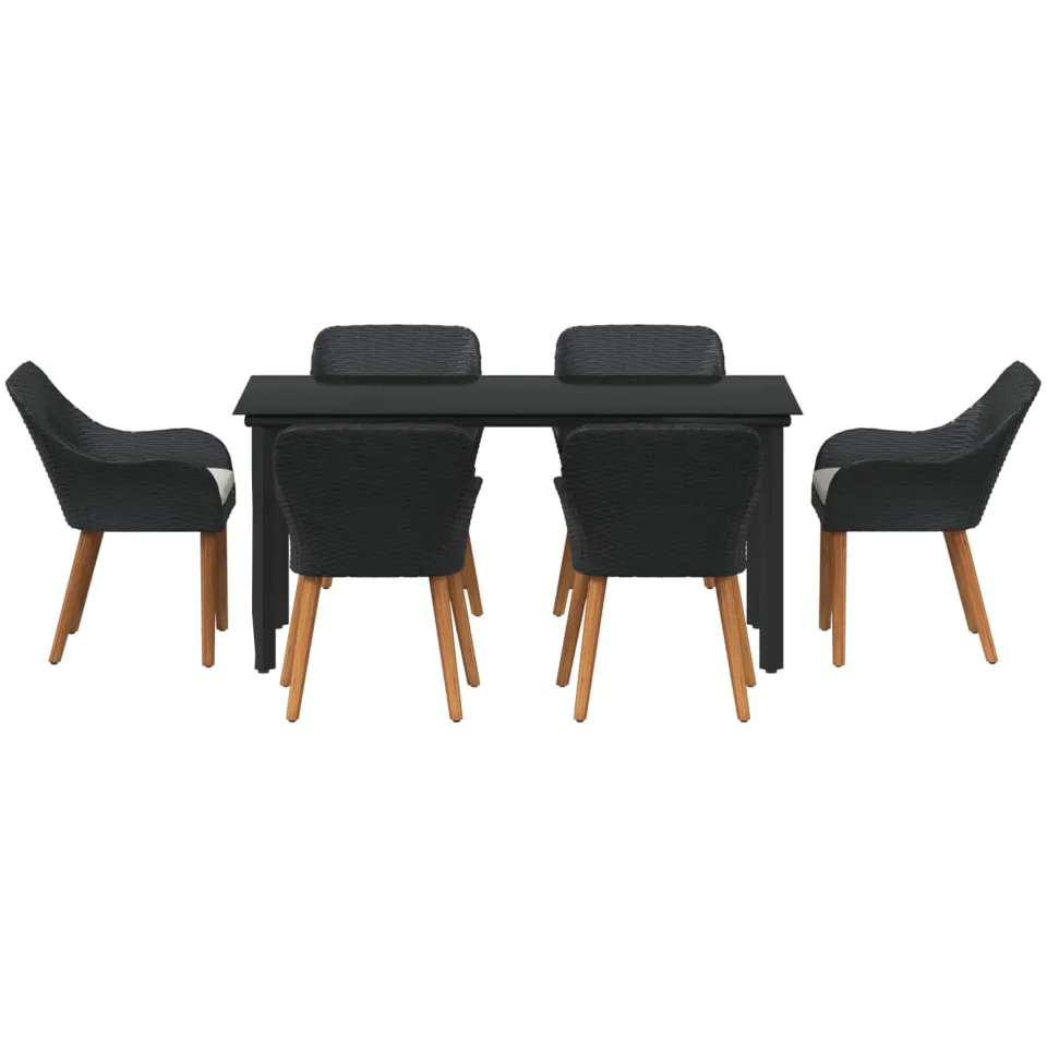vidaXL Tuin eettafelset 7 st Zwart poly rattan, foto 2