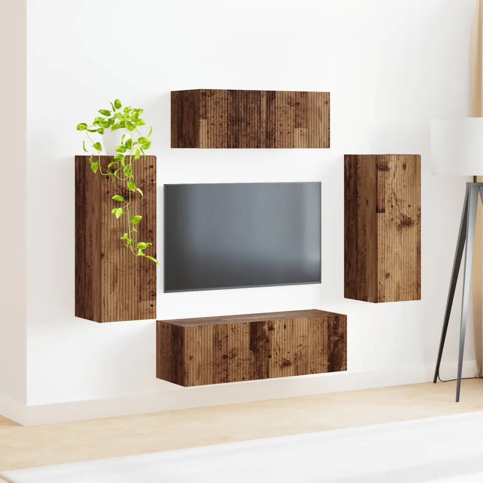 vidaXL Tv-meubelset 4 st Oudhout Bewerkt hout bruin, foto 4
