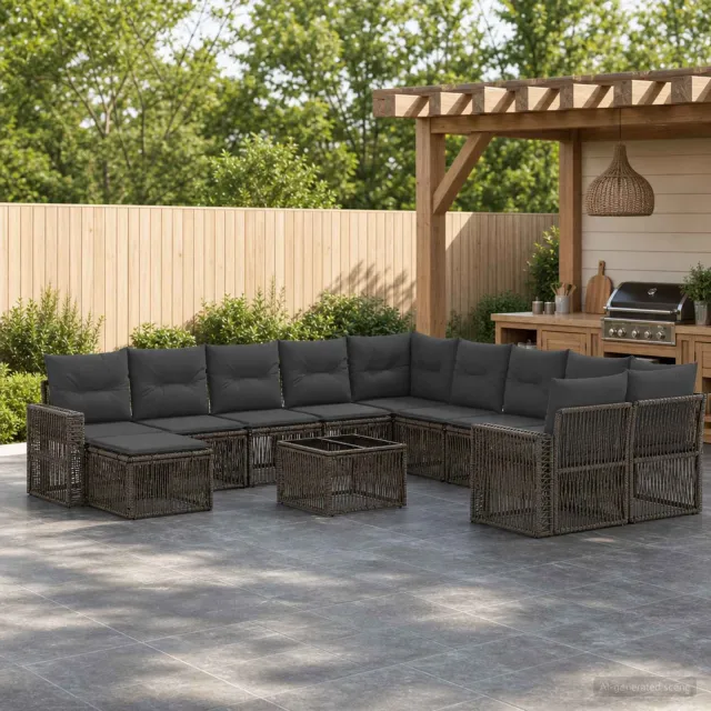 vidaXL Tuinbankenset 12 st Grijs en Donkergrijs poly rattan, foto 2