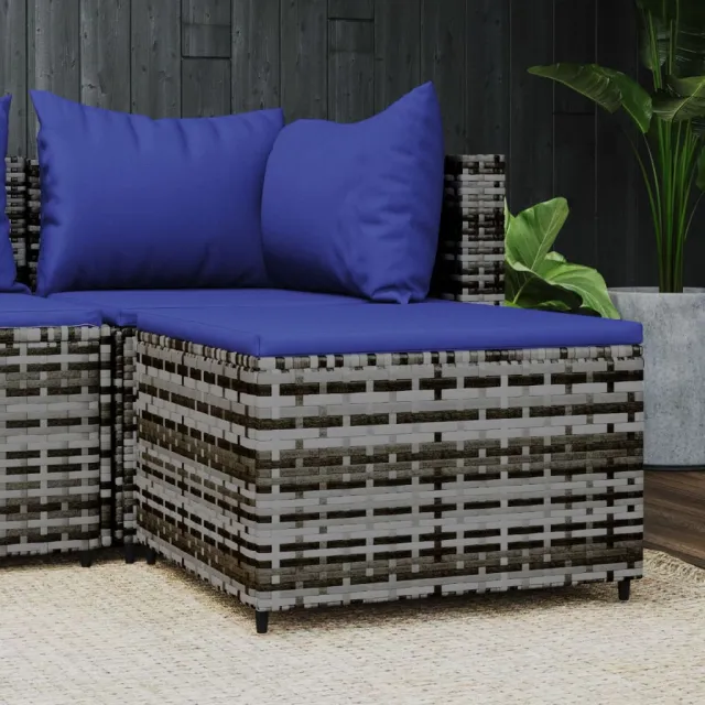 vidaXL Voetensteun met kussen poly rattan grijs, foto 2