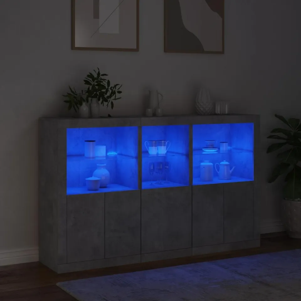 vidaXL Dressoir met LED-verlichting 162x37x100 cm betongrijs grijs, foto 4