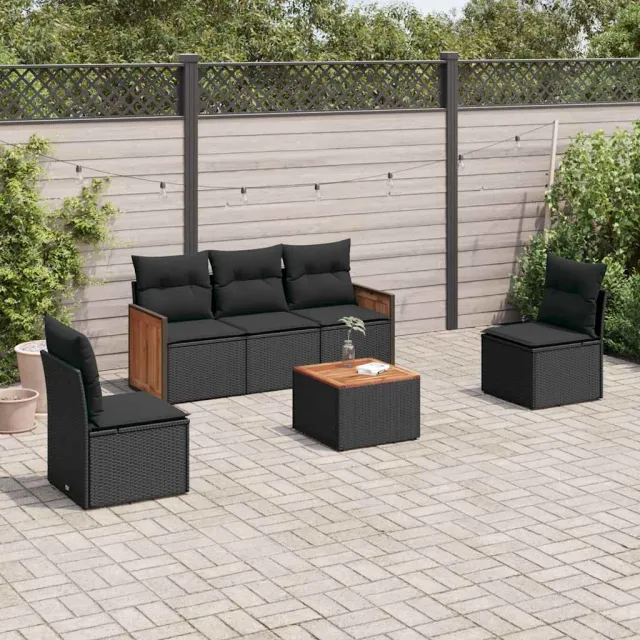 vidaXL 6-delige Loungeset met kussens poly rattan zwart, foto 2