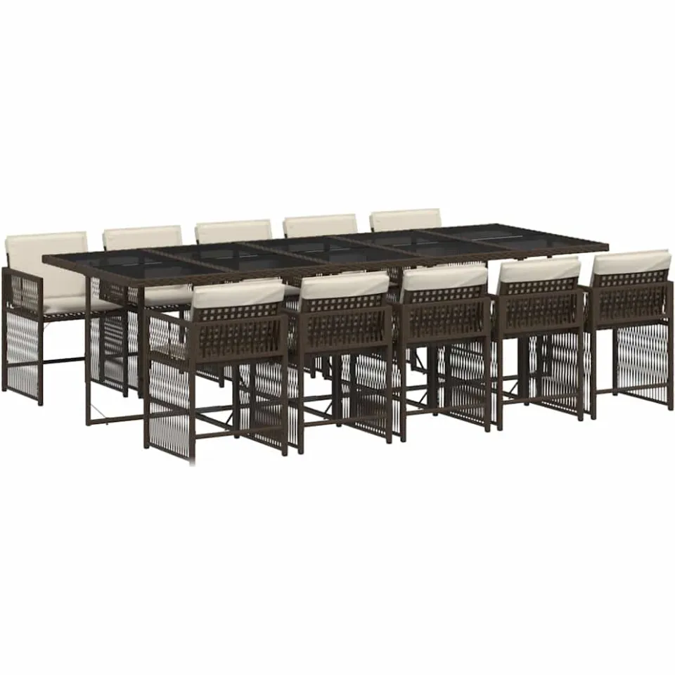 vidaXL 11-delige Tuinset met kussens poly rattan bruin