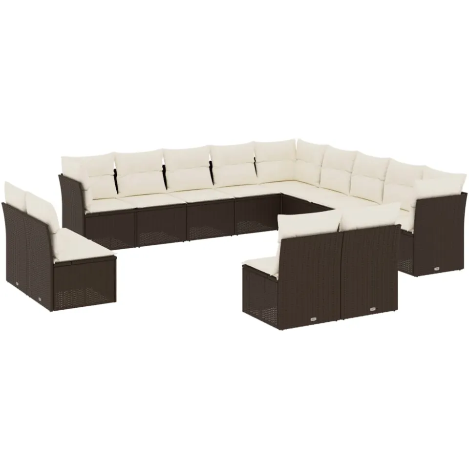 vidaXL 13-delige Loungeset met kussens poly rattan bruin, foto 3