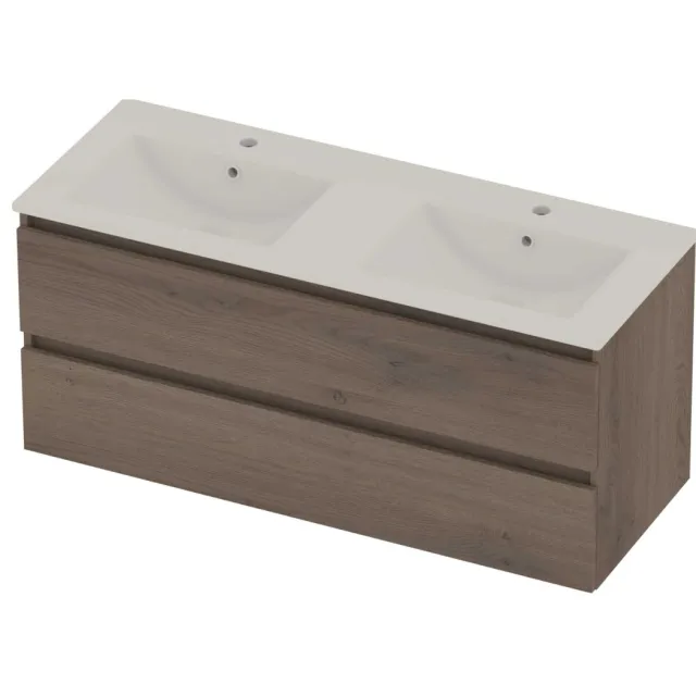 Basic-Line Coach 46 Badmeubelset Porselein 2 Kraangaten Greeploos 120x46x54 cm Duks Oak Glans Wit