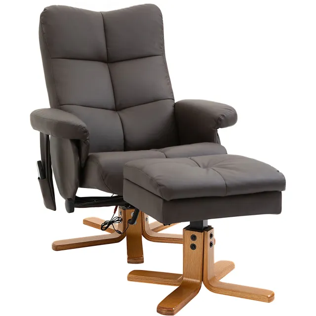 Homona Massagefauteuil met hocker - 10-punts massagefunctie - Hocker met opbergruimte - Verstelbaar tot 145° - Kunstleer - 80 x 86 x 99 cm - Bruin