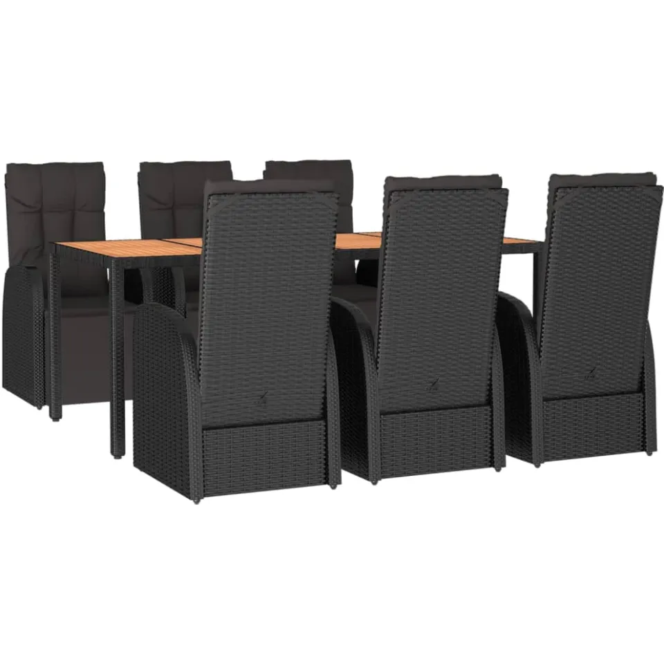 vidaXL 7-delige Tuinset poly rattan en massief acaciahout zwart
