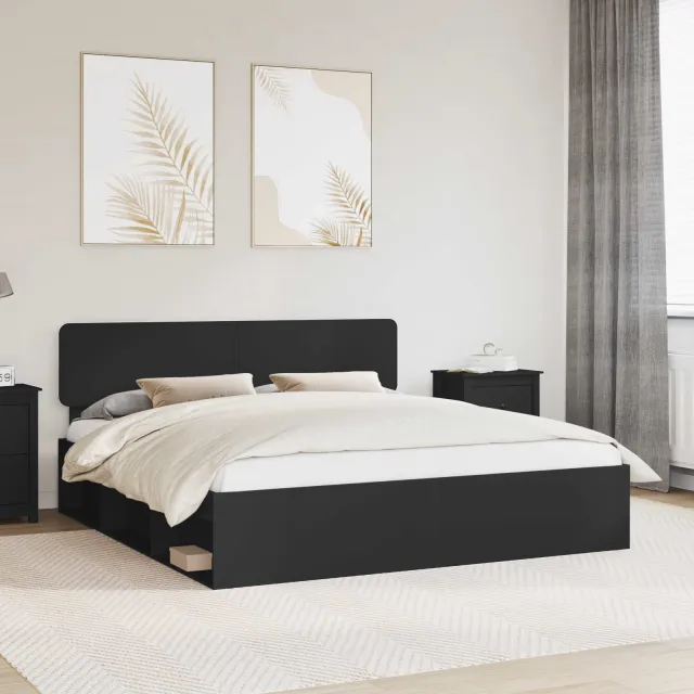 vidaXL Bedframe met hoofdeinde Zwart 200 x 200 cm Massief grenenhout