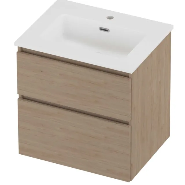 Proline Tribute Badmeubelset Porselein Elegant 1 Kraangat 60x46x62 cm Mat White Ideal Oak Eiken