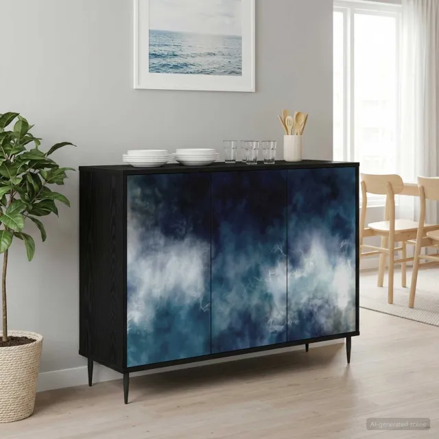 vidaXL Dressoir RAALTE Zwart eiken 102 x 33 x 76 cm Bewerkt hout, foto 2