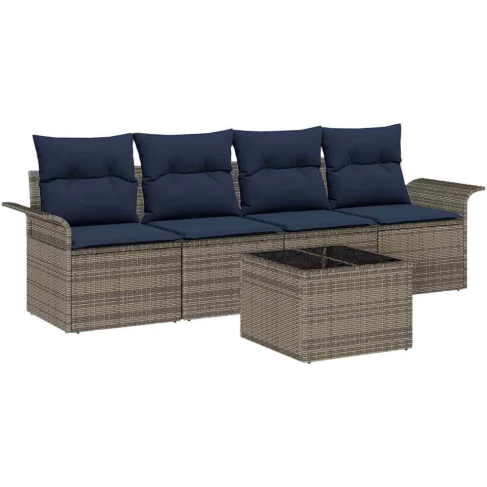 vidaXL Bankstel 5 st Grijs poly rattan