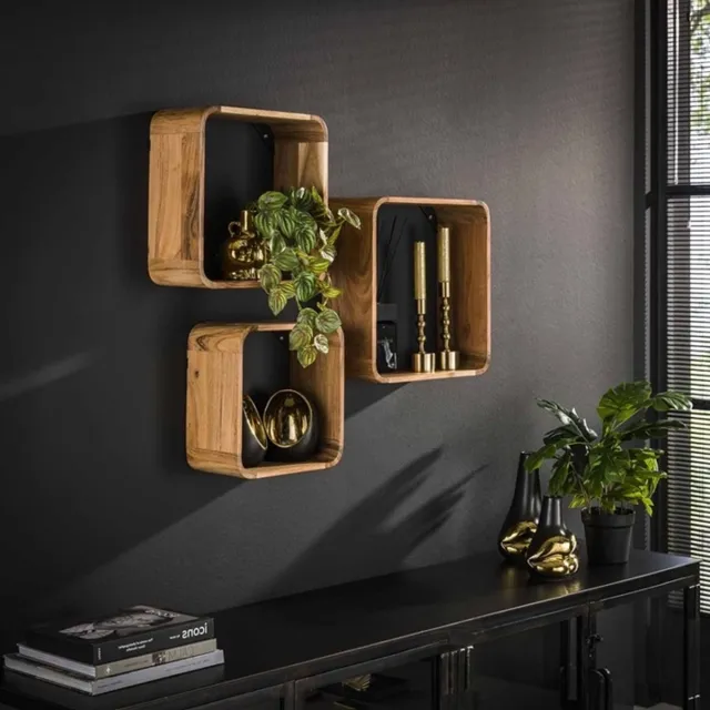 LT-Luce Wandschap Box Massief Acacia Hout 3 Stuks Bruin