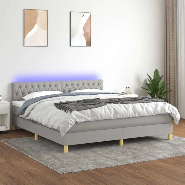 vidaXL Boxspring met matras en LED stof lichtgrijs 180x200 cm grijs