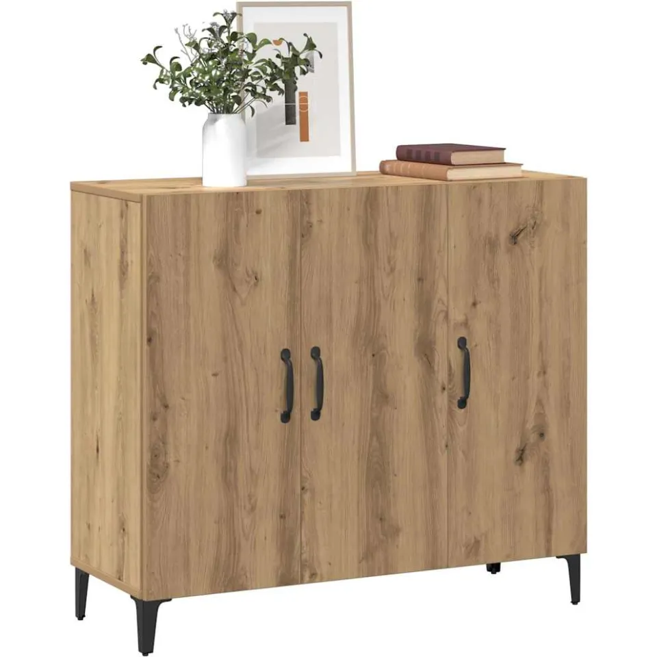vidaXL Dressoir 90x34x80 cm bewerkt hout artisanaal eikenkleur Bruin
