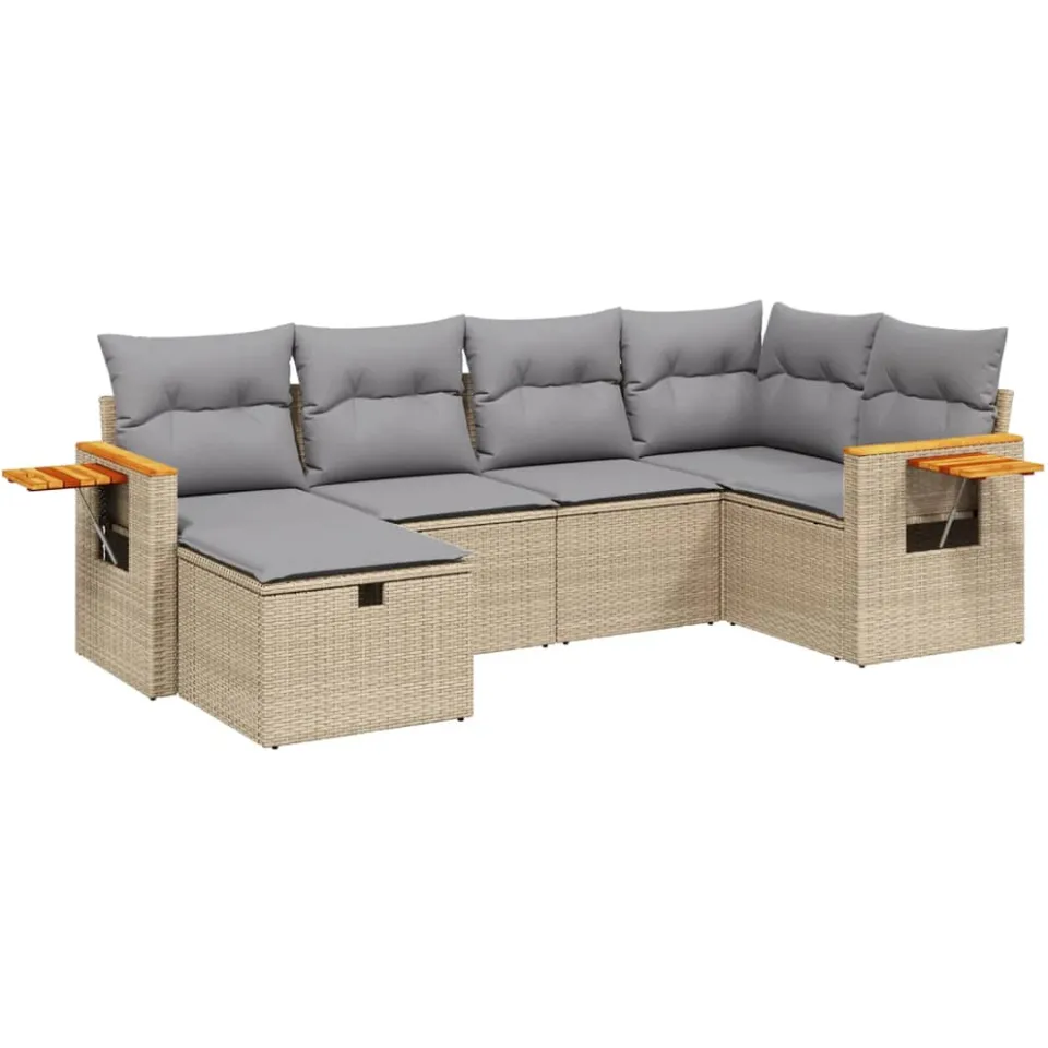vidaXL 6-delige Loungeset met kussens poly rattan gemengd beige, foto 3