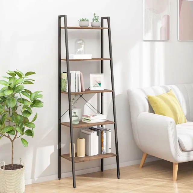 vidaXL Ladderrek met 5 schappen 56x35x174 cm donkerbruin en zwart, foto 2