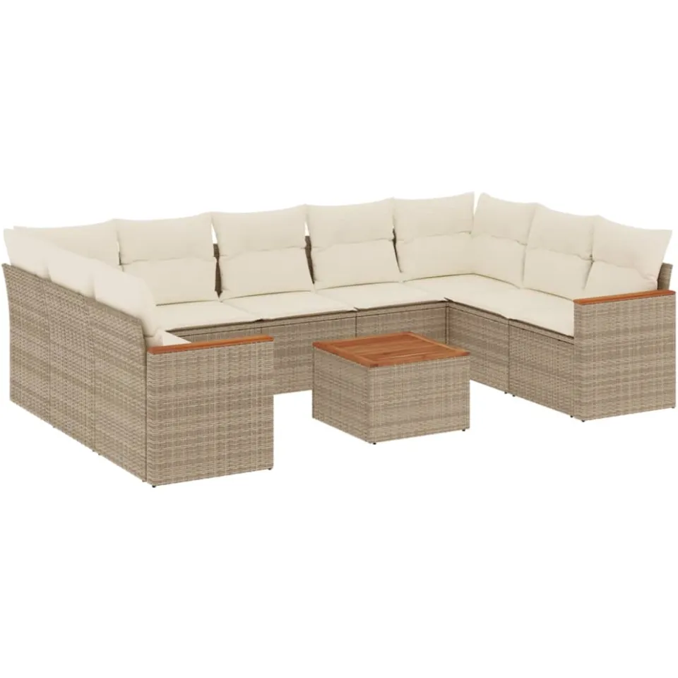 vidaXL 10-delige Loungeset met kussens poly rattan beige, foto 3