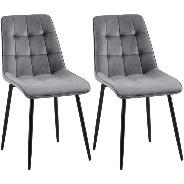 CLP Gifford Set van 2 eetkamerstoelen - klassiek - zonder armleuning - Velvet - fluweel - Fluweel/donkergrijs