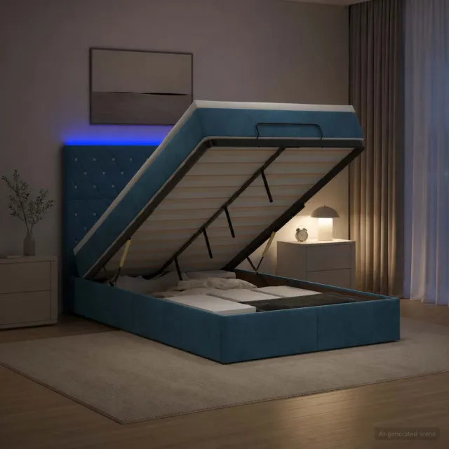 vidaXL Ottoman Bed met Matrassen en LED Donkerblauw 120 x 190 cm