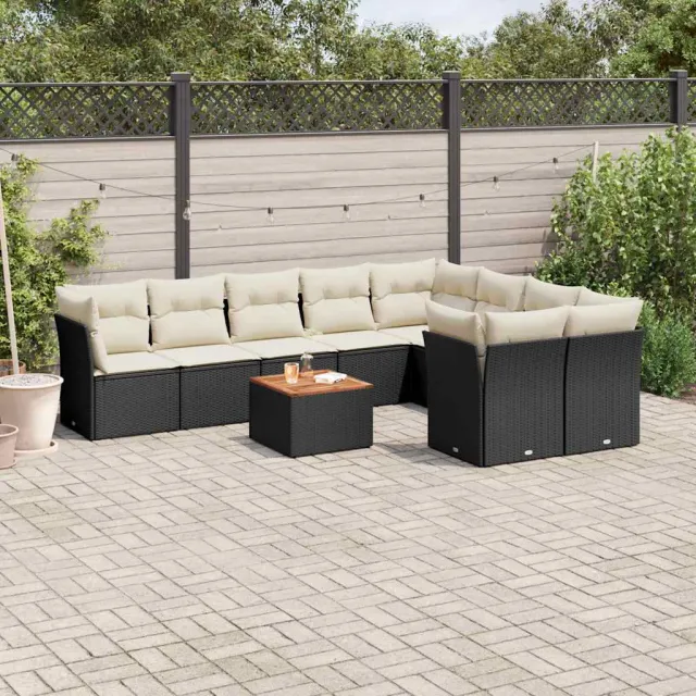 vidaXL 10-delige Loungeset met kussens poly rattan zwart, foto 2